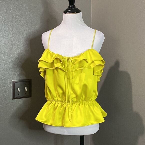 Topshop Rochelle Ruffle Charmeuse Camisole Chartreuse - Picture 2 of 9